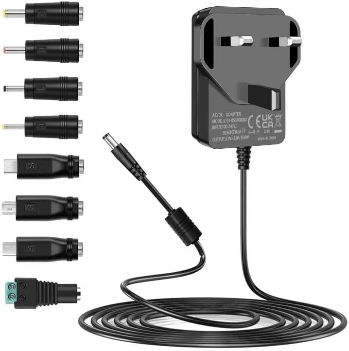 Mareisa 5V DC Power Supply 3A 2A 1A Worldwide AC Adapter 5V 8 Tips