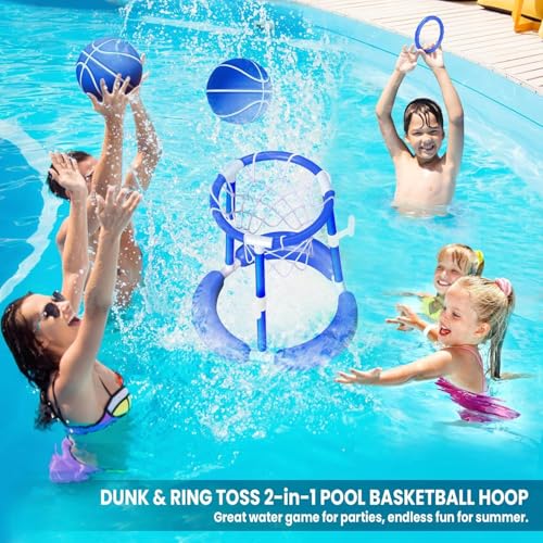 ORCHID M® Pool Basketball Hoop, 2-in-1 Floating Pool Toys Ring Game with 4 Balls and Pump, Outdoor Swimming Pool Basketball Games Water Play Toy Family Party for Kids Adults Age 3-12