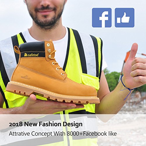 SAFETOE Safety Boots For Men Work Shoes- M8173 Women Wide Width Steel Toe Slip Resistant Leather Safety Shoes