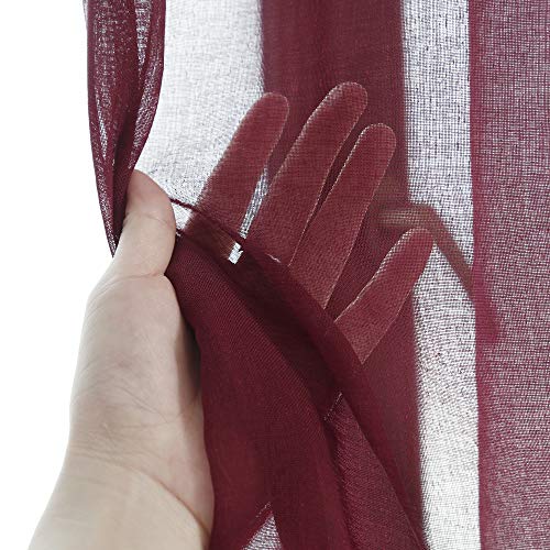 Anjee Sheer Window Curtains, Rods Pocket Voile Fabric Drapes/Panels/Treatments for Living Room/Kitchen/Bedroom, 52” x 96”, Set of 2, Red