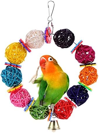Mrlipet Parrot Cage Toys Birds Swing Toys Hanging Colour Rings Balls For African Greys Budgies Parakeet Cockatiels Cockatoo Conure Macaw Lovebird Chew