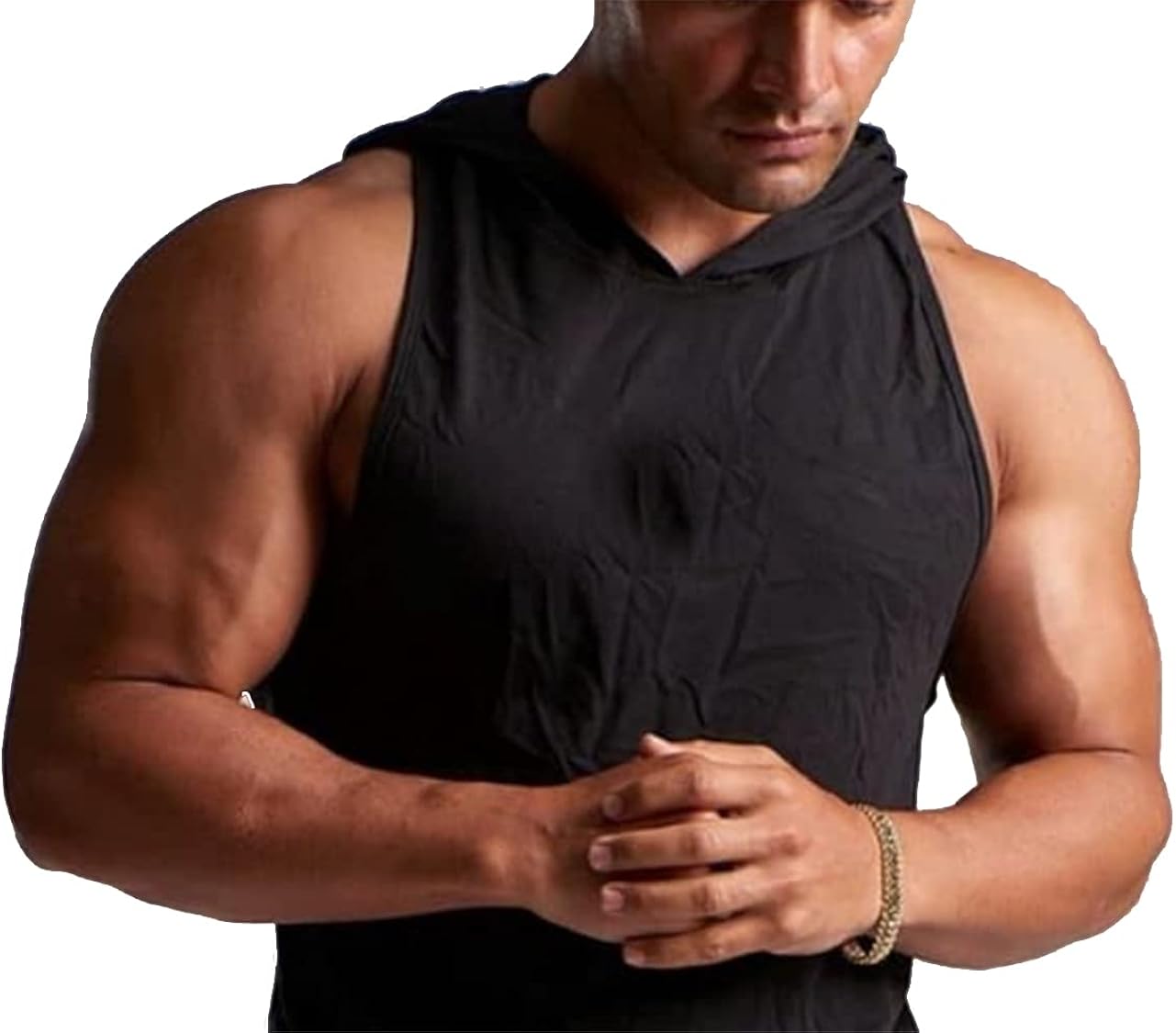 URRU Men's Workout Hoodie Tank Top Bodybuilding Gym T-Shirt Sleeveless Hooded Muscle Shirt with Pockets: Clothing