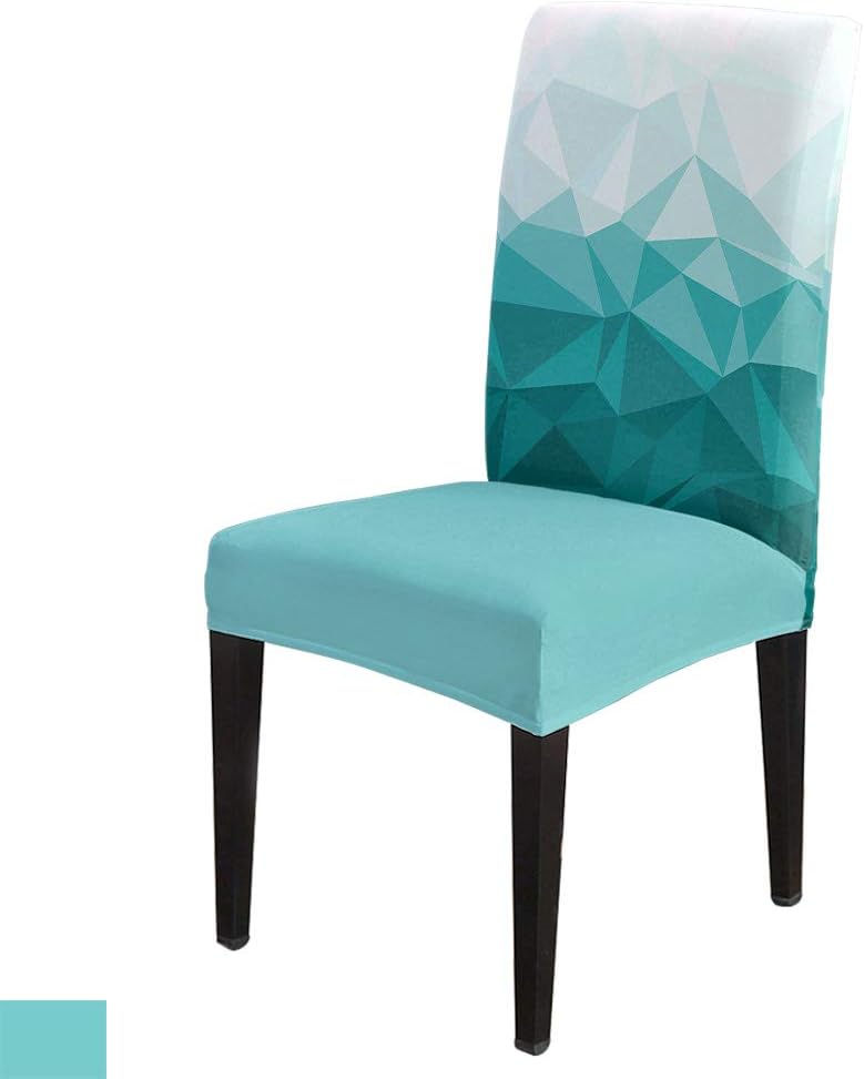 Dining Chair Covers Slipcovers Set of 6, Teal Triangle Stretch Chair Seat Covers for