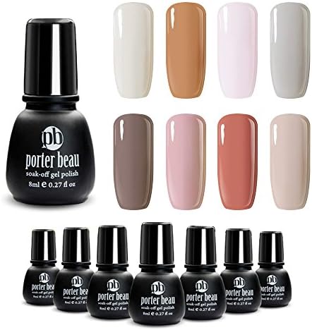 Porter Beau Multi Color 8 Colors Soak Off UV Led Lamp Gel Nail Polish Set Minis Bottles Collection Natural Organic Resin Light Pink Silver Nail Art 8x8ml