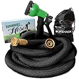 Expandable Hose (50ft) by MrLifeHack - Kink Free Expanding Garden Water Hose - Leak Proof, Lightweight &amp; Durable - Solid Brass Connectors - Includes BONUS 8 Pattern Nozzle Sprayer &amp; Storage Bag