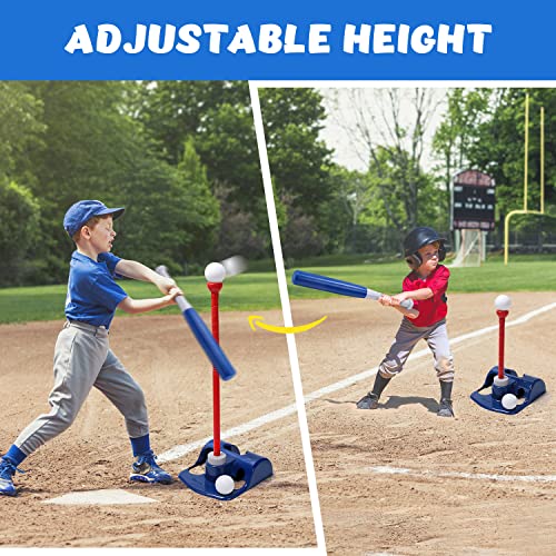 EagleStone 3 in 1 T Ball & Golf & Tennis Baseball Sets for Toddlers, Adjustable Tball Set for Kids 3-5, Golf Set with E-Practice Hole,Outdoor Indoor Game Toys w/ 11 Balls for Boys Girls