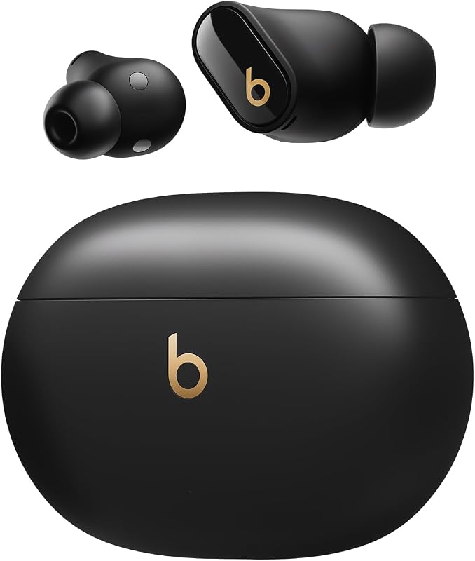 Beats studio buds+ (2023): fones de ouvido totalmente sem fio com cancelamento de ruído, melhor compatibilidade com apple e android, microfone integrado, bluetooth, resistência ao suor - preto/dourado