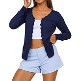 Ezbelle Women's Crop Sweater Long Sleeve Tops Shrugs Flowy Cardigan Sweaters Knit Button Ruffle Shirt Fall Fashion