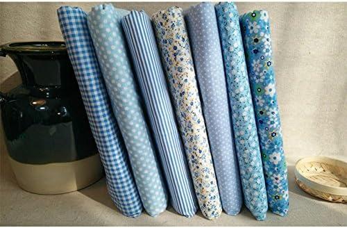 Topbeu Floral Fabric Cotton Cloth for Sewing Patchwork Quilt Handmade DIY Handcrafts, Assorted Pattern, Square (Blue, 10" x 10", 7PCS)