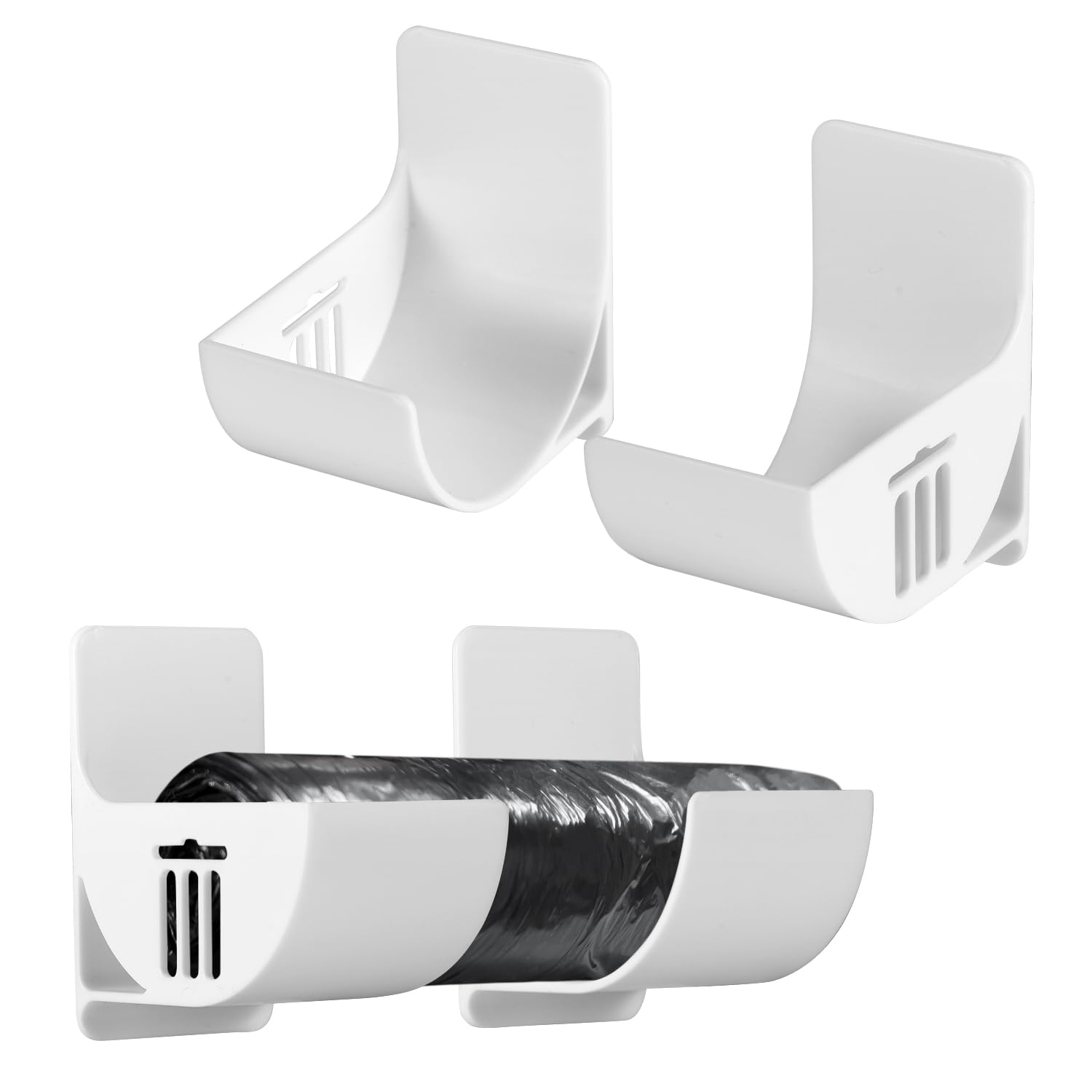 PEUTIER 4pcs Trash Bag Holder, Punch-Free Bin Bag Dispenser Wall Mount Shopping Grocery Bag Roll Holder Plastic Garbage Bag Organizer for Home Kitchen Cabinet Organization and Storage Rack (White)