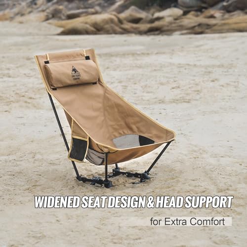 OneTigris Camping Chair with Detachable Cushion, 150 kg Capacity, Compact Portable Folding Chair for Camping, Hiking, Travel, Beach, Festivals, Backpacking