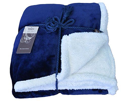 Napa sherpa throw blanket blue 50" x 60" reversible bed…
