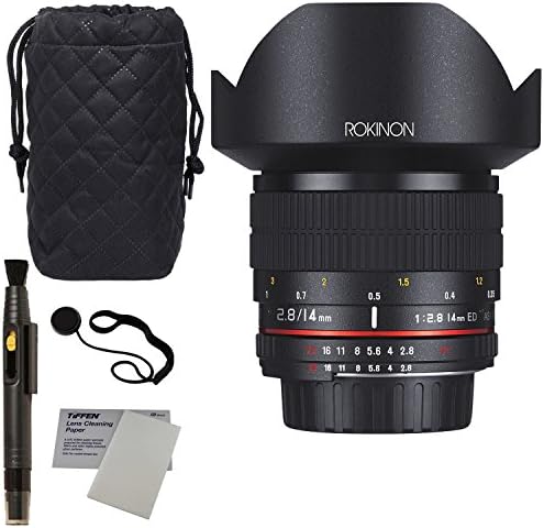 Rokinon 14mm f/2.8 IF ED UMC Ultra Wide Angle Fixed Lens w/ Built-in AE Chip for Nikon, Polaroid Lens Cap Strap and Accessory Bundle