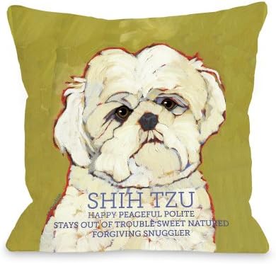 One Bella Casa Shih Tzu 1 Throw Pillow w/Zipper by Ursula Dodge, 18"x 18", Yellow/Green/Cream