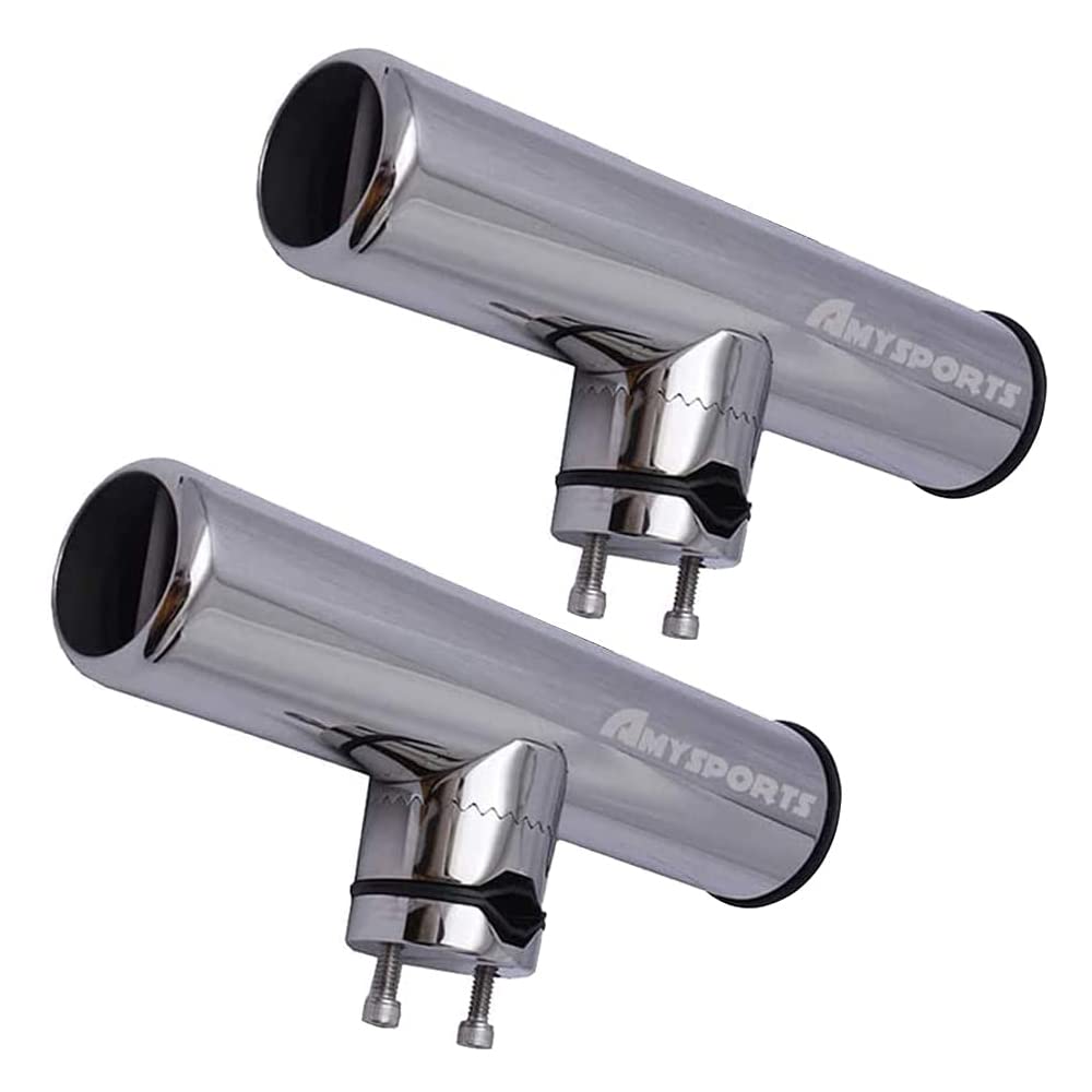 AMYSPORTS Rail Mount Rod Clamp Holders Boat Clamp Holders Rod Steel Fishing Stainless Rods Holder Adjustable Marine Side Mounted Support for Kayak Boats Fishing for Rails 3/4" to 1" 19mm to 25mm 2pcs