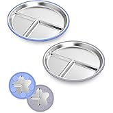 Stainless Steel Baby Plates With Suction,9” Divided Plate Silicone Sleeve For Kids ,Metal Toddler Plates BPA Free Stainless Steel Toddler Plate Unbreakable Dishwasher Safe Set Of 2 Blue and Gray