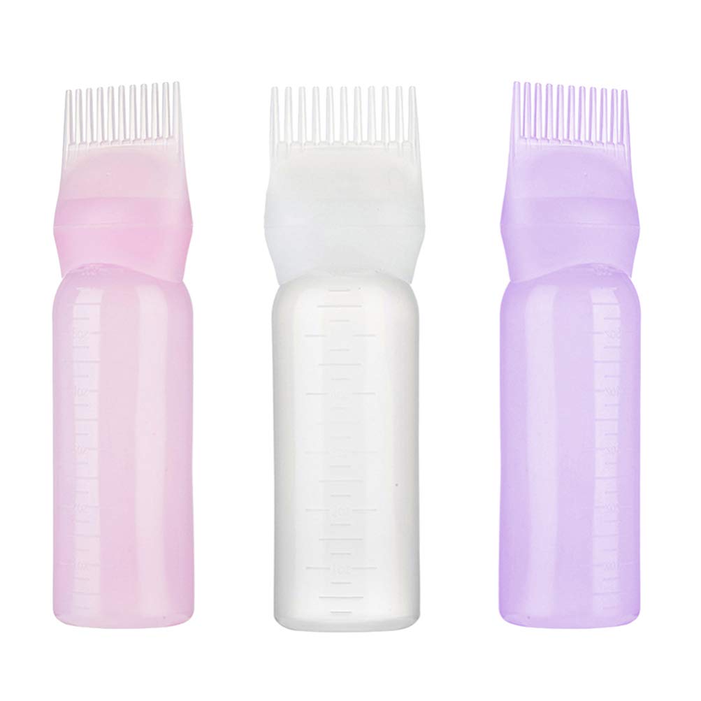 Minkissy 3PCS Root Comb Applicator Bottle Hair Coloring Dye Bottle Shampoo Comb Bottle for Salon Cleaning Shampoo