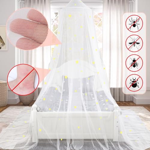 South to East Bed Canopy with Glow in the Dark Stars, Children, White | Mosquito net for baby, kids, boys, girls, girls. Cot canopy for baby and child, oulit girl bed full size