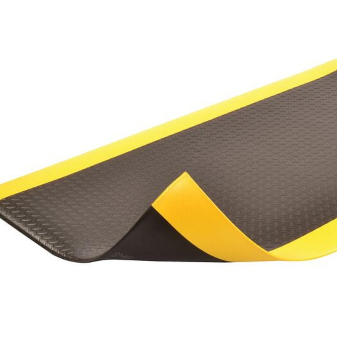NoTrax 418 Diamond Tred™ 4′ x 60′ x 3/8″ Anti Fatigue Mat, Enhanced Slip Resistance with Beveled Edges and Diamond Surface, Ideal for Industrial and Commercial Workplaces, Black/Yellow, 418R0248BY