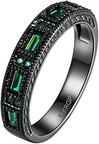 BOHG Jewelry Womens Black Gold Plated New Fashion Simple Mystic Green Cubic Zircon Crystal Ring Wedding Size 8