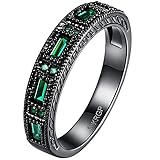 BOHG Jewelry Womens Black Gold Plated New Fashion Simple Mystic Green Cubic Zircon Crystal Ring Wedding