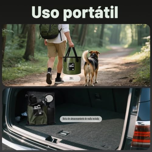 Goody King Portable Camping Shower with Pump Battery 6000 mAh – Water Shower Kit with Folding Bucket 20L, Head 3 Modes, Hose 2 m, IPX7, USB-C Charging – Shower Camper Van Outdoor Dog Garden