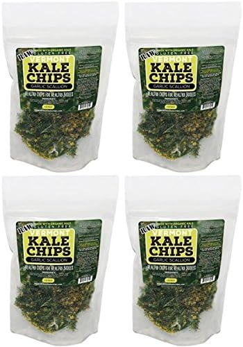 Vermont Kale Chips - 4 PACK: 1oz Garlic, Scallion Kale Chips, Raw, Gluten Free, Snack