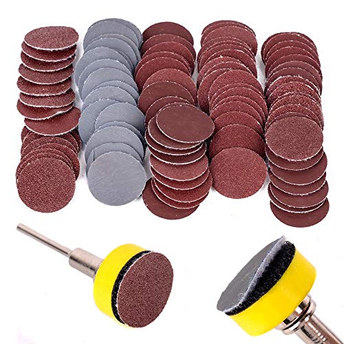 Tool Woodwork - 100pcs 25mm Sanding Discs + 1" Abrasives Hook & Loop Backer Plate + 1/8inch Shank Set For Polishing Tools