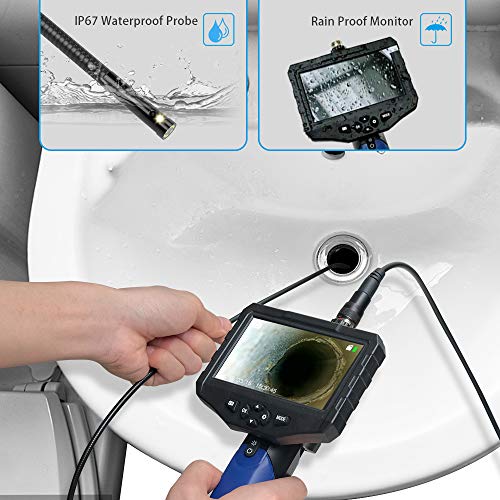 Industrial Endoscope, ScopeAround Dual Lens 4.3 Inch Screen Inspection Camera 1080P HD Waterproof Borescope with 6 Adjustable LED Lights, 2600mAh Battery, Tool Box (5m/16.5ft)