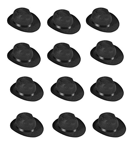 Black Fedora Gangster Hat Costume Accessory - Pack of 12