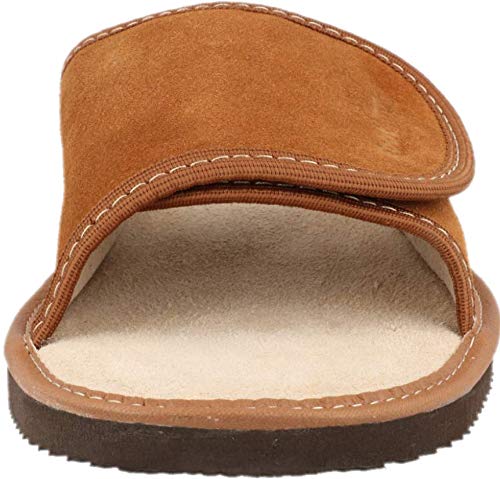 FOOTHUGS Men\'s Open Toe Adjustable Suede Leather Slippers with Memory Foam Ortopaedic Insole (9 UK, Brown)