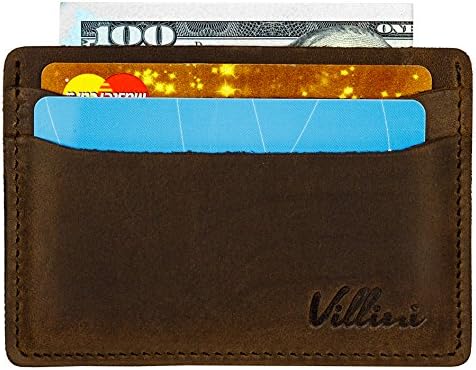 Villini Leather Slim Credit Card Holder - Thin Front Pocket Wallet - Compact Minimalist Card Case