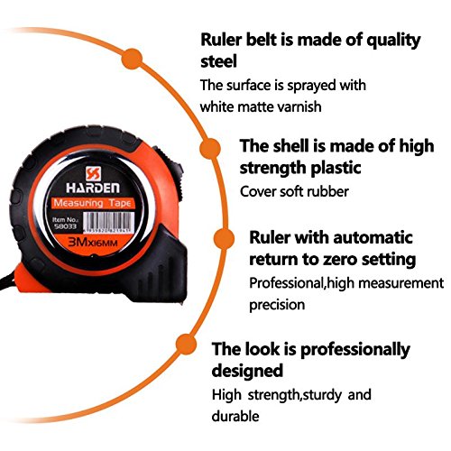 Tape Measure,Lightdot Hardware,Retractable Metric Measuring Tape 10ft (3m) with Wrist Strap, Black And Orange (Attached With A Pair Of Gloves)