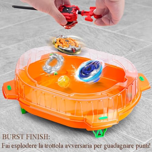 Burst Stadium Spinner Battle Set, 6 Spinner Toy & 2 Devices & 1 Launch Arena for Children 6+ Years Old, Multiplayer Fighting Game (Orange)