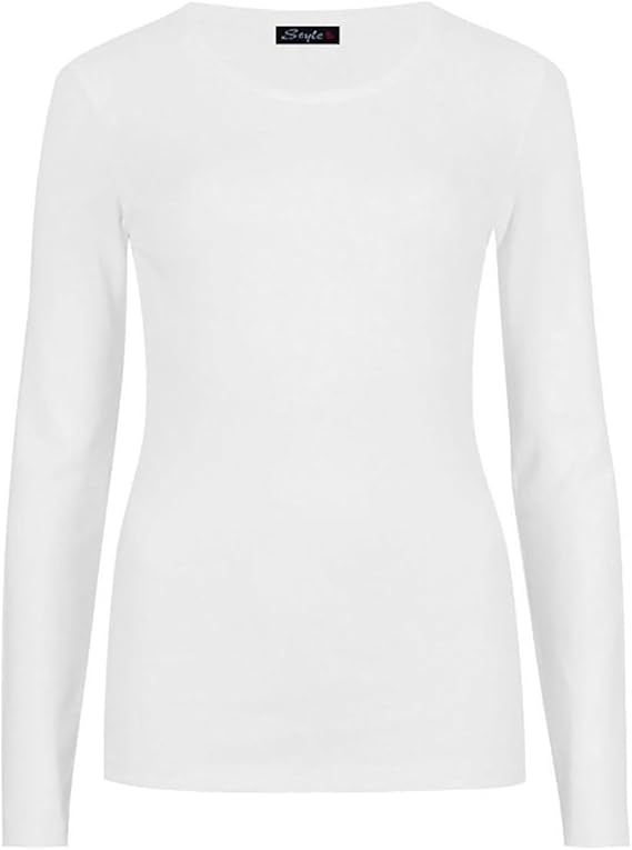 New Ladies Plus Size Long Sleeve Tshirt Womens Stretch Plain Top Sizes