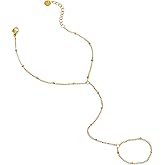 JotCa Hand Chain Bracelet for Women Dainty 18K Gold Plated Cubic Zirconia Rhinestone Chain Ring Bracelet Adjustable Trendy Jewelry