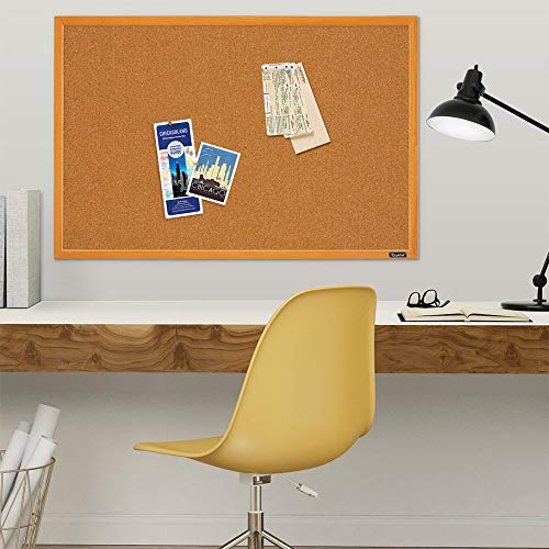 Quartet Cork Bulletin Board, Framed Corkboard, 2' x 3', Oak Wood Frame, Message Board, Vision