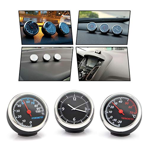 OLLGEN Auto Car Vehicle Thermometer Hygrometer Clock,Mini Small Classic Dashboard Thermometer Hygrometer Clock,3 in 1 for Car Cool Decoration