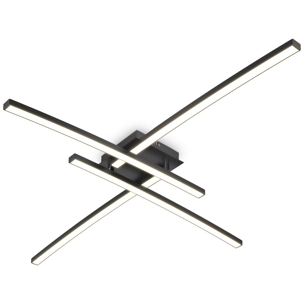 B.K.Licht LED Ceiling Light, 20W, 2200Lm, Warm White Light 3000K, Built-in LED Boards, 2 Adjustable Bars, Curved Design, Black Ceiling Fixture for Living Room