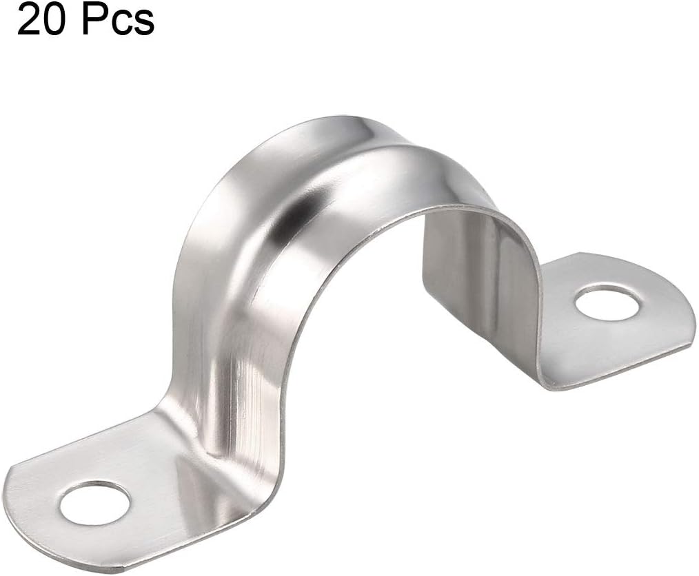 sourcing map 27mm(1.1") Rigid Pipe Strap, 2 Holes 304 Stainless Steel Tension Tube Clip Clamp 20pcs, Silver - Image 4
