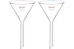 StonyLab 2-Pack Glass Heavy Wall Funnel Borosilicate Glass Funnel, Short Stem 120mm Diameter, 120mm Stem Length