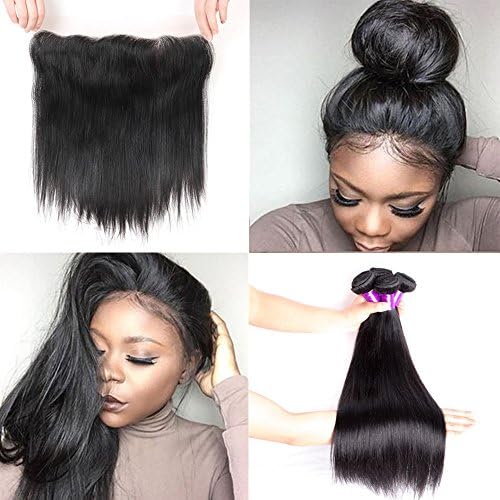 JiSheng Brazilian Straight 4 Bundles With Lace Frontal Closure 8A Unprocessed Virgin Human Hair Weave (18 20 22 24 +16)