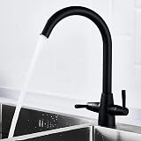 Heable Matte Black Kitchen Mixer Tap Dual Lever Swivel Spout UK Fittings view 3