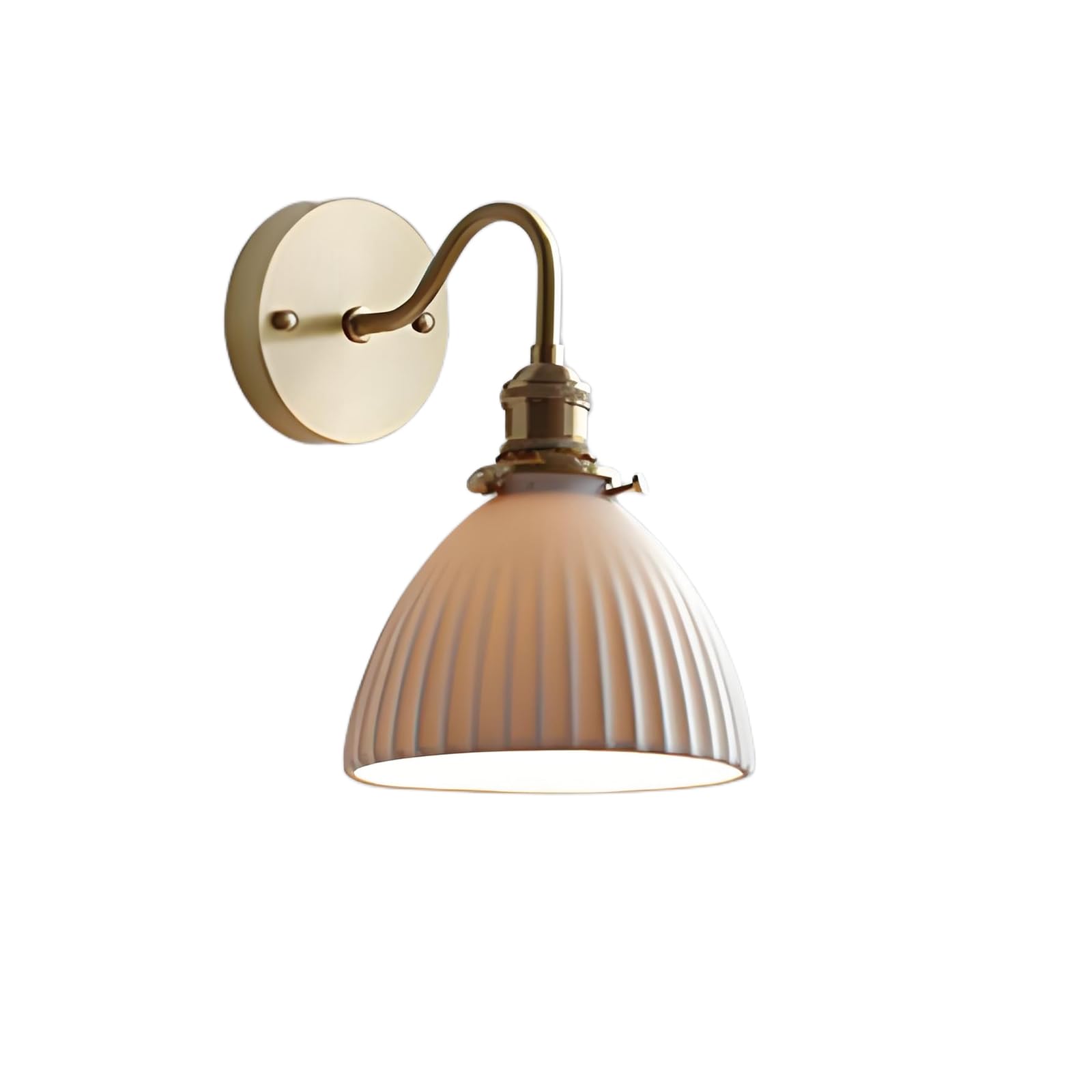 NICRX White Ceramic Wall Light Sconce, with Brass Gold Base Wall Lamp Wall Light (C)