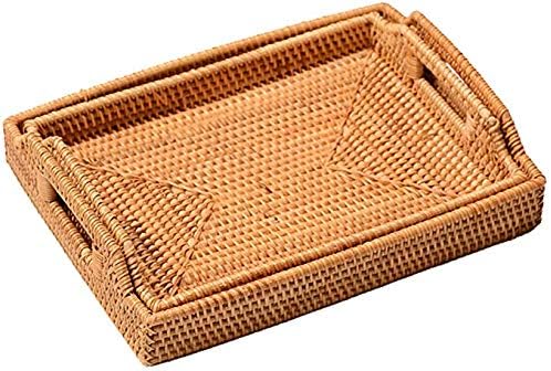 2pcs Hand Woven Rattan Serving Tray With Handles Handmade Serving Basket Rectangular Fruits Snack Candy Food Organizer Kitchen Tableware For Picnic And Party Buy Online At Best Price In Uae Amazon Ae