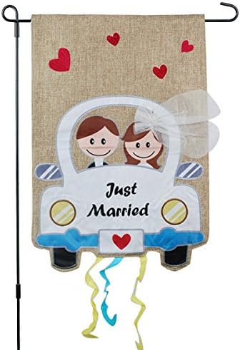 Just Married Birds Outdoor Burlap Flag