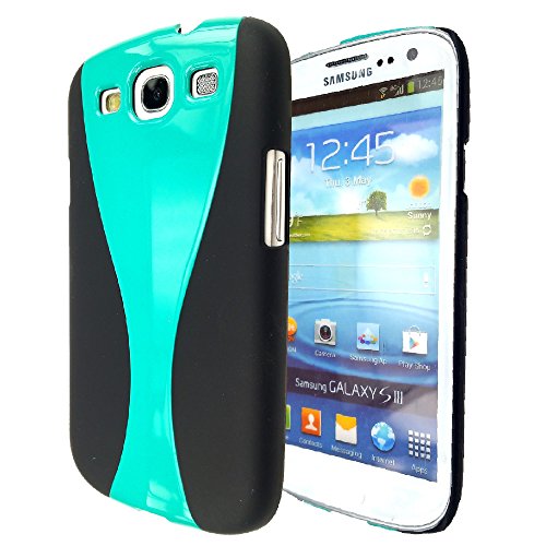 Wydan Case for Samsung Galaxy S3 SIII i9300 - Thin Hard Curve Wave Two- Tone Hard Slim Case Cover - Teal on Black