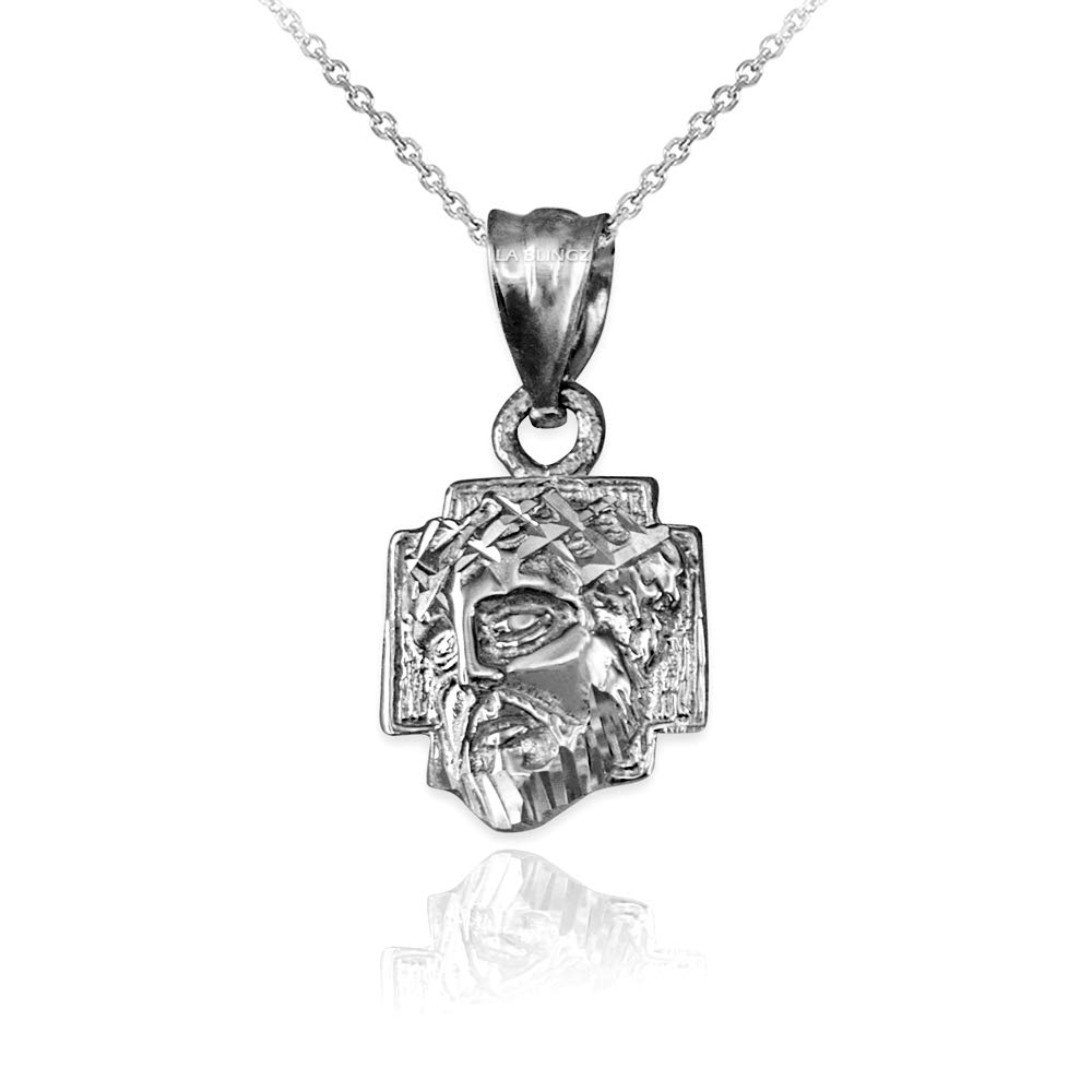 10K White Gold Tiny Jesus Face Cross DC Necklace