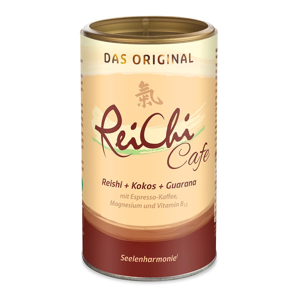 Veganer ReiChi Cafe von Dr. Jacob's I mit Reishi-Pilz I Guarana, Ginseng Extrakt I mit Magnesium, Vitamin B12, löslicher Kaffee I Vitalpilz Rei-Chi Kaffee 180 g Dose I 36 Tassen