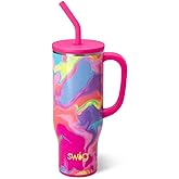 Swig Life 30oz Mega Mug, 30oz Tumbler with Handle and Straw, Large Insulated Tumblers, Cup Holder Friendly Travel Mug, Stainless Steel 30 oz Tumbler, Reusable Insulated Water Bottle (Candy Crush)
